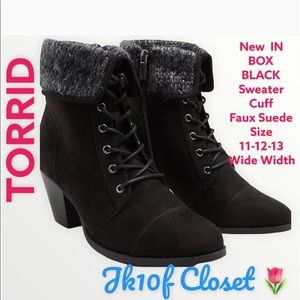 🌻NEW IN BOX TORRID Sz12 WIDE WIDTH BLACK FAUX SUEDE
 BOOTS